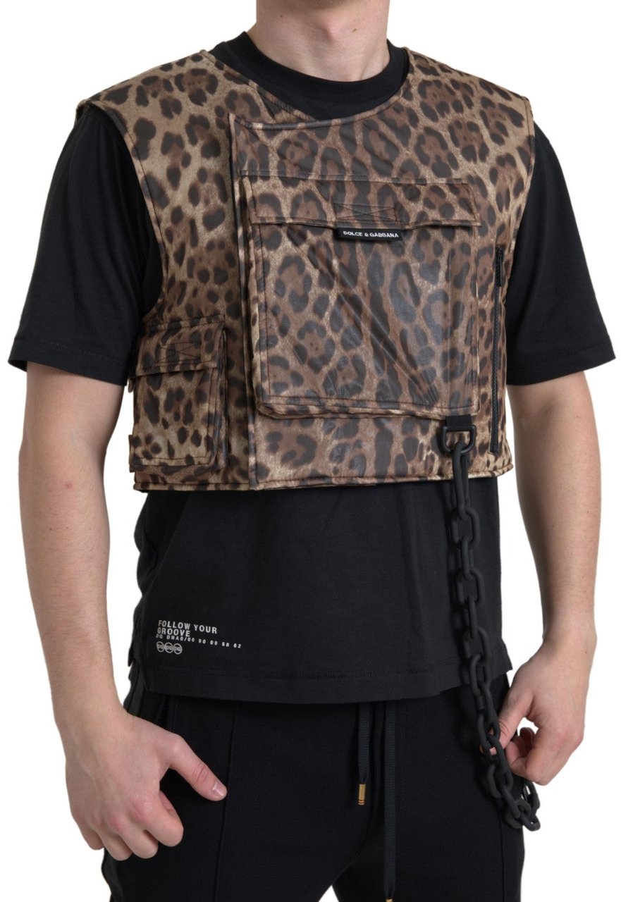 Dolce & Gabbana Brown Leopard Silk Sleeveless Sportswear Bruin