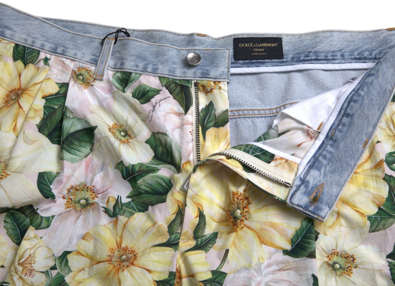 Dolce & Gabbana Multicolor Floral Print Denim Bermuda Shorts Divers