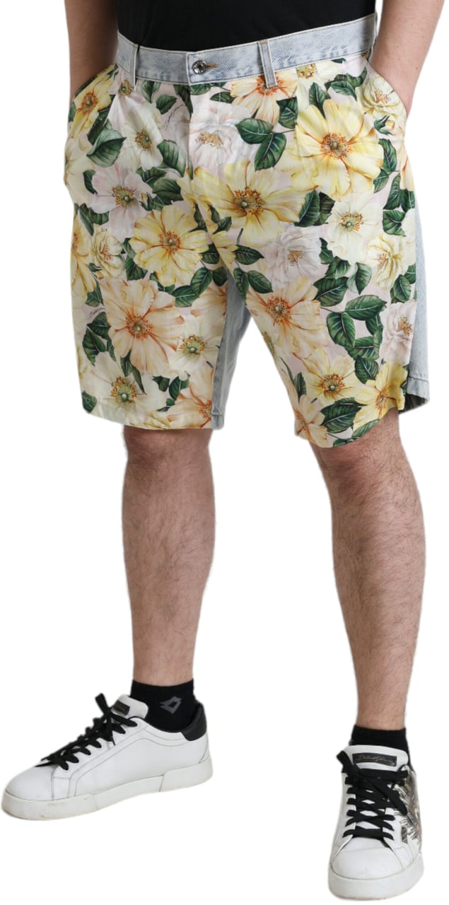 Dolce & Gabbana Multicolor Floral Print Denim Bermuda Shorts Divers