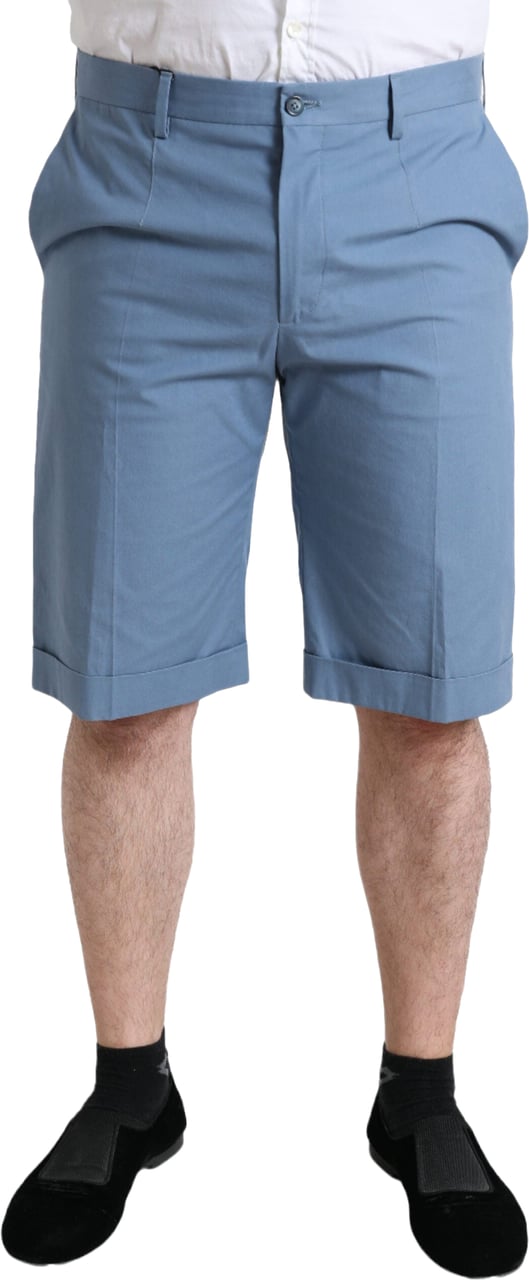 Dolce & Gabbana Sky Blue Cotton Folded Hem Men Bermuda Shorts Blauw