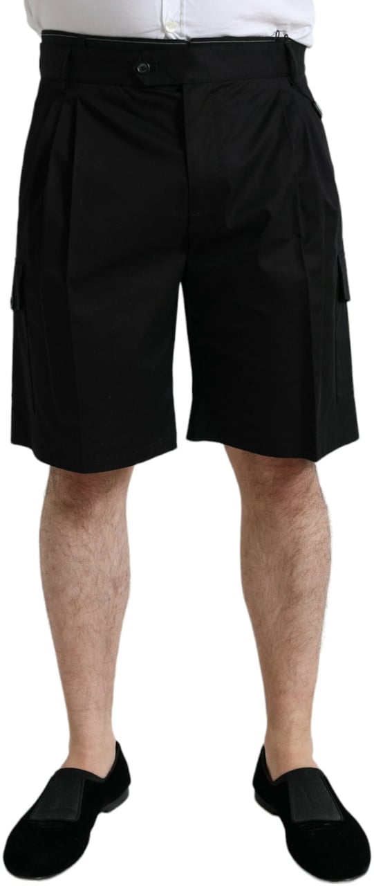 Dolce & Gabbana Black Cotton Stretch Cargo Bermuda Shorts Zwart