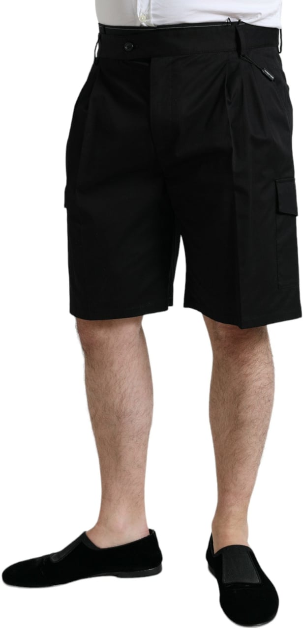 Dolce & Gabbana Black Cotton Stretch Cargo Bermuda Shorts Zwart