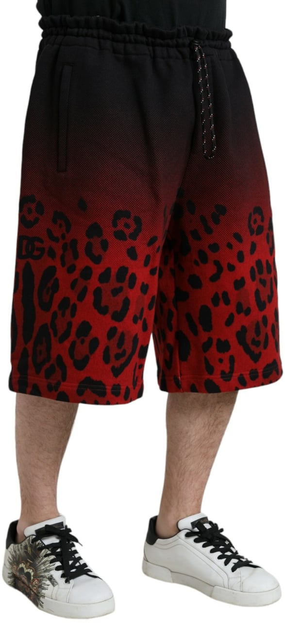 Dolce & Gabbana Red Leopard Print Cotton Bermuda Shorts Zwart