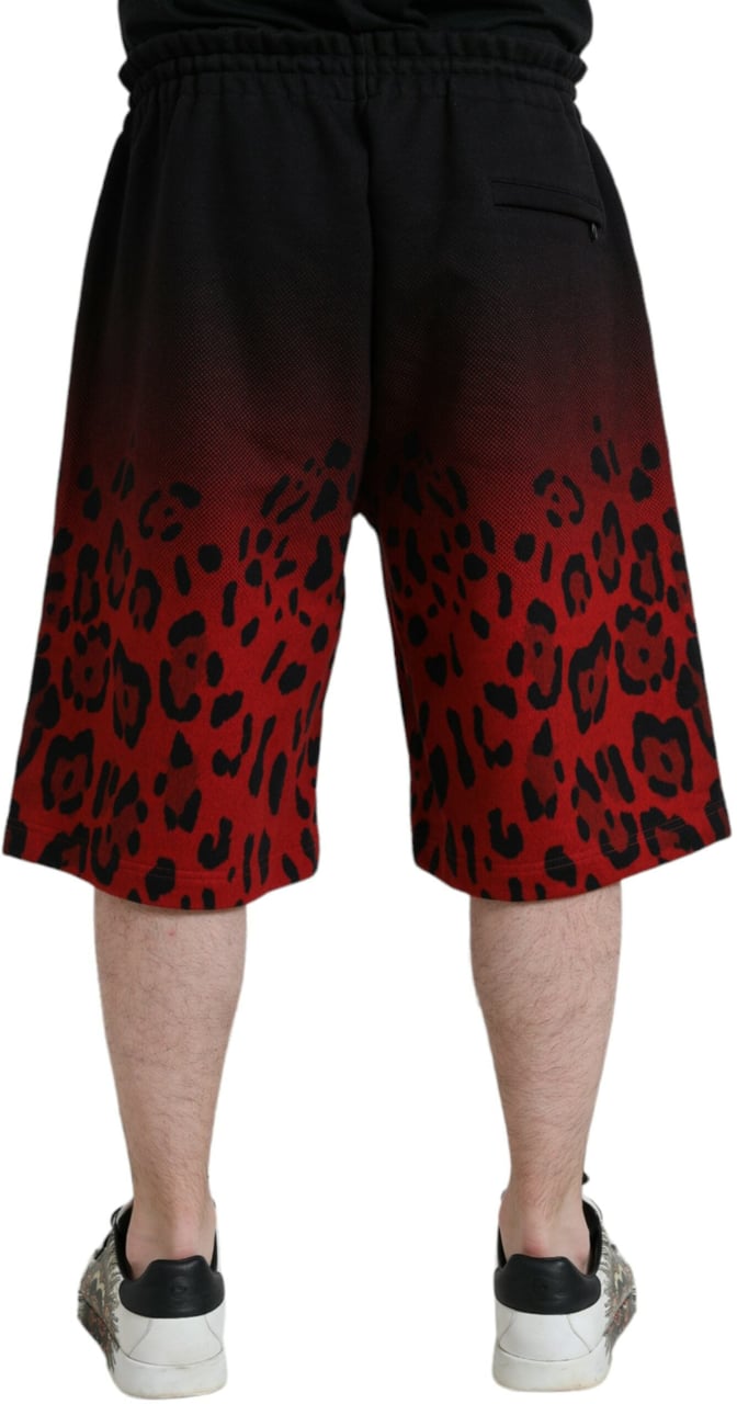 Dolce & Gabbana Red Leopard Print Cotton Bermuda Shorts Zwart