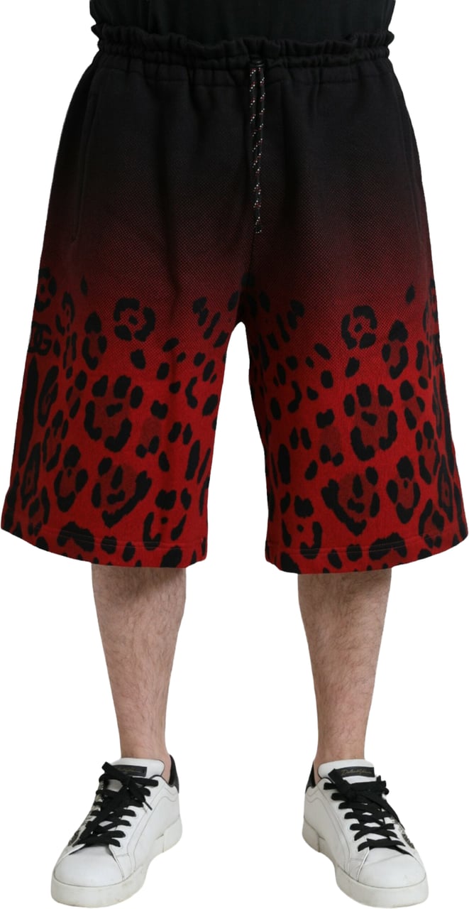 Dolce & Gabbana Red Leopard Print Cotton Bermuda Shorts Zwart