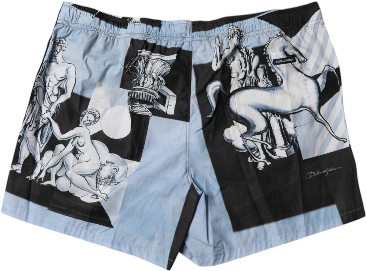 Dolce & Gabbana Blue Statue Print Cotton Mens Shorts Blauw