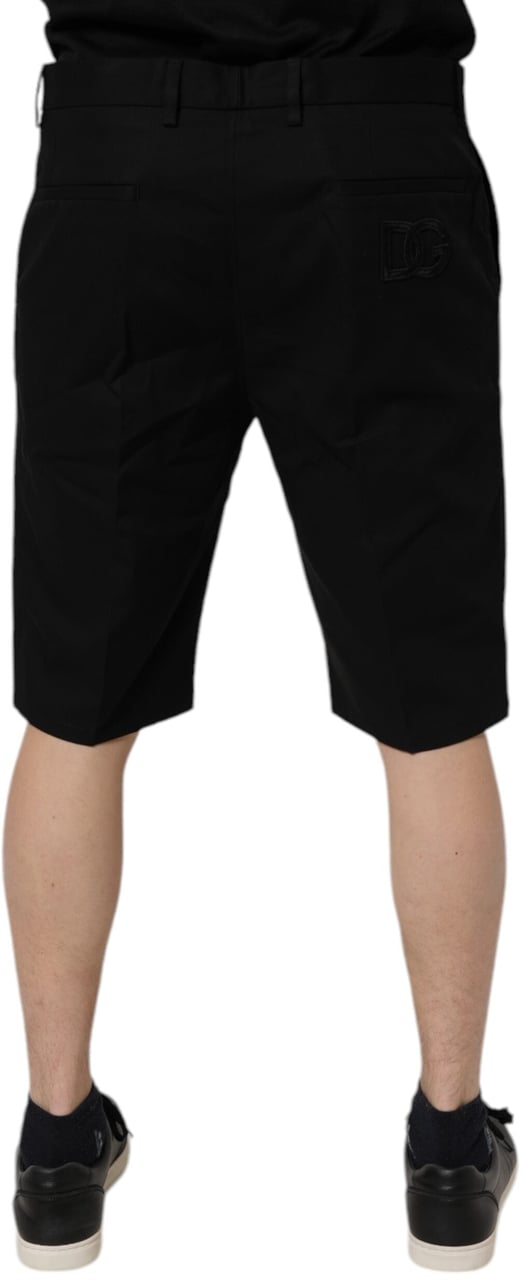 Dolce & Gabbana Black Cotton Stretch Mid Waist Bermuda Shorts Zwart