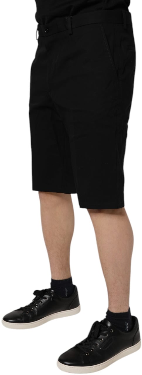 Dolce & Gabbana Black Cotton Stretch Mid Waist Bermuda Shorts Zwart