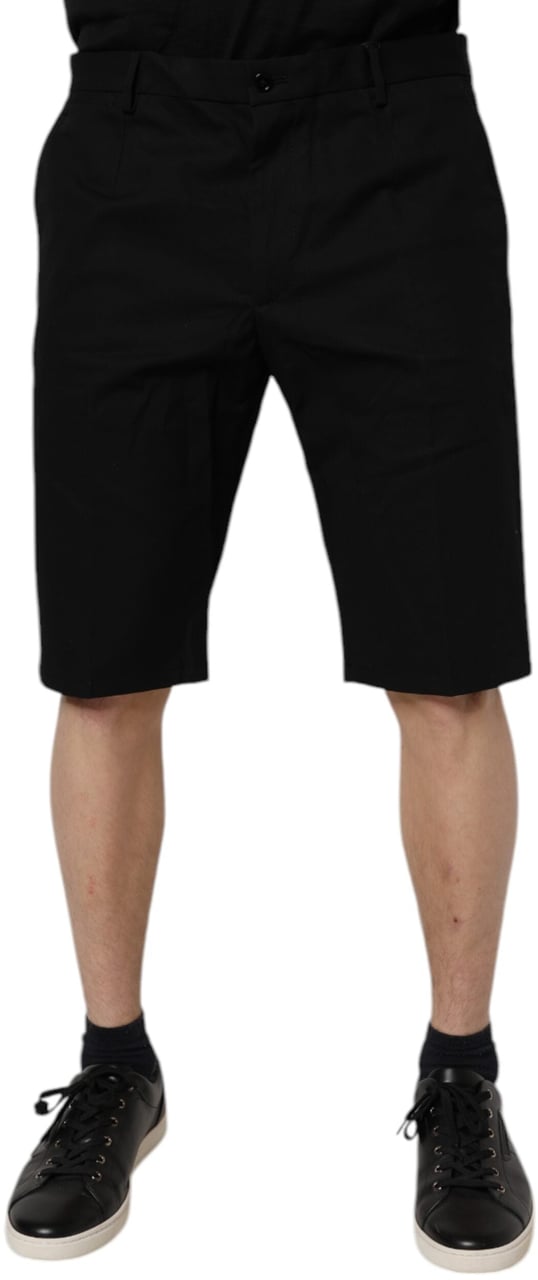 Dolce & Gabbana Black Cotton Stretch Mid Waist Bermuda Shorts Zwart