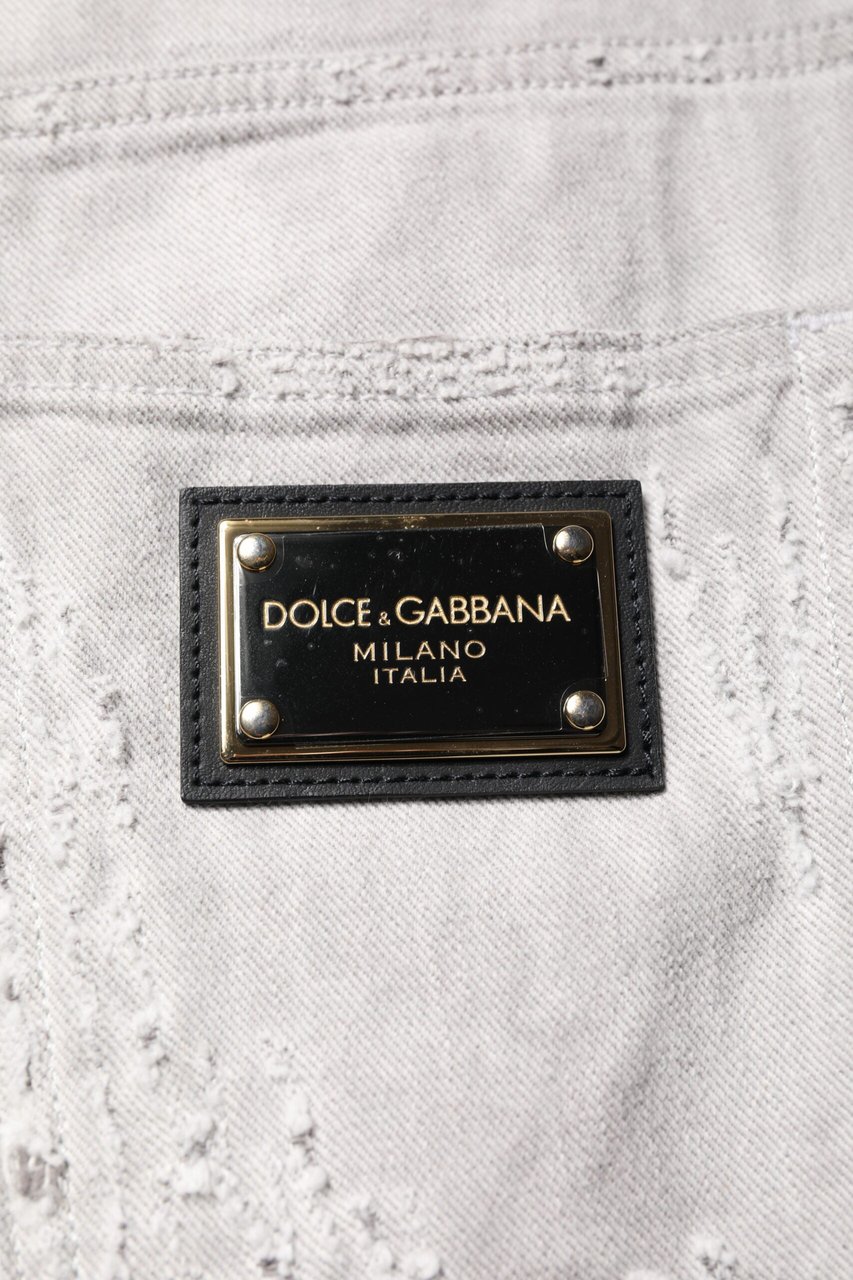 Dolce & Gabbana Light Gray Tattered Men Denim Bermuda Shorts Grijs