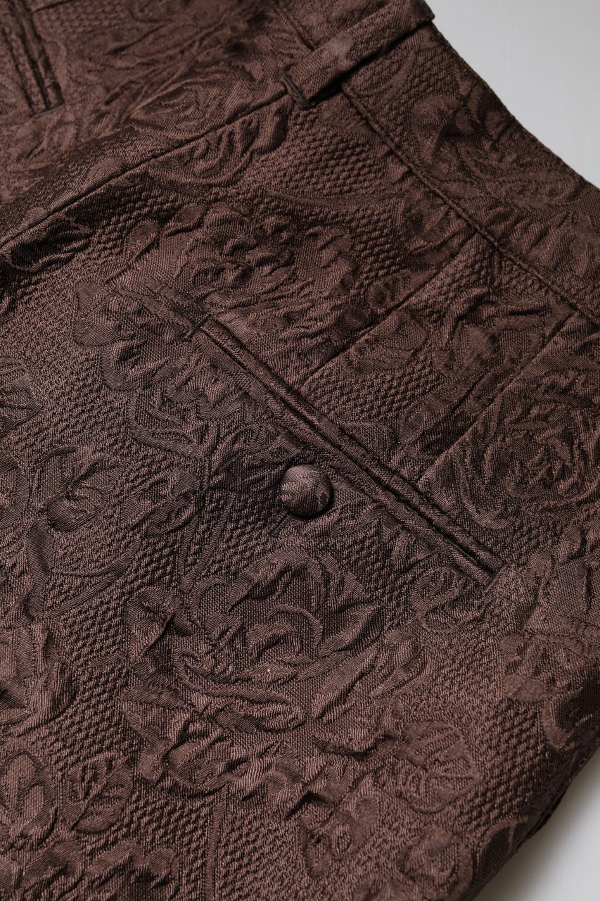 Dolce & Gabbana Brown Floral Brocade Mid Waist Mini Short Bruin