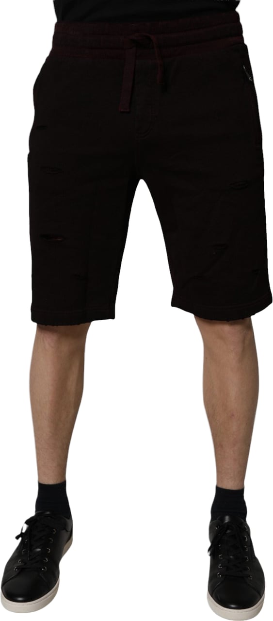 Dolce & Gabbana Maroon Cotton Sweatshorts Men Bermuda Shorts Zwart
