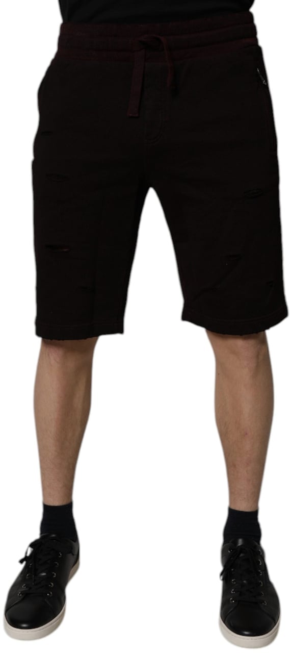 Dolce & Gabbana Maroon Cotton Sweatshorts Men Bermuda Shorts Zwart