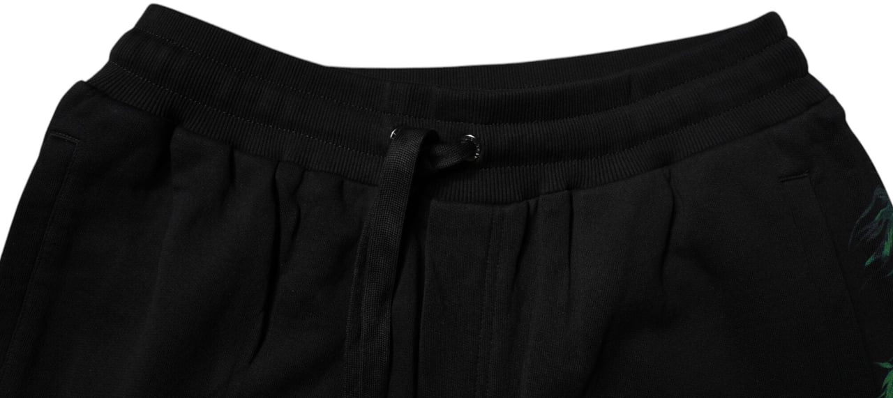 Dolce & Gabbana Black Cotton Logo Floral Print Bermuda Shorts Zwart