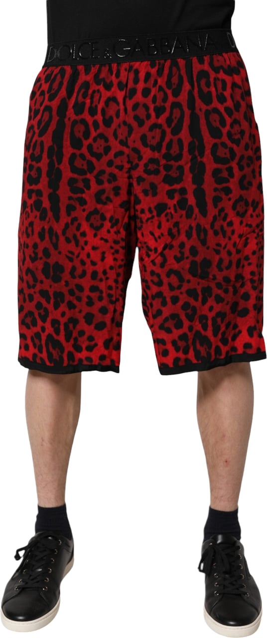 Dolce & Gabbana Red Leopard Print Viscose Bermuda Shorts Rood