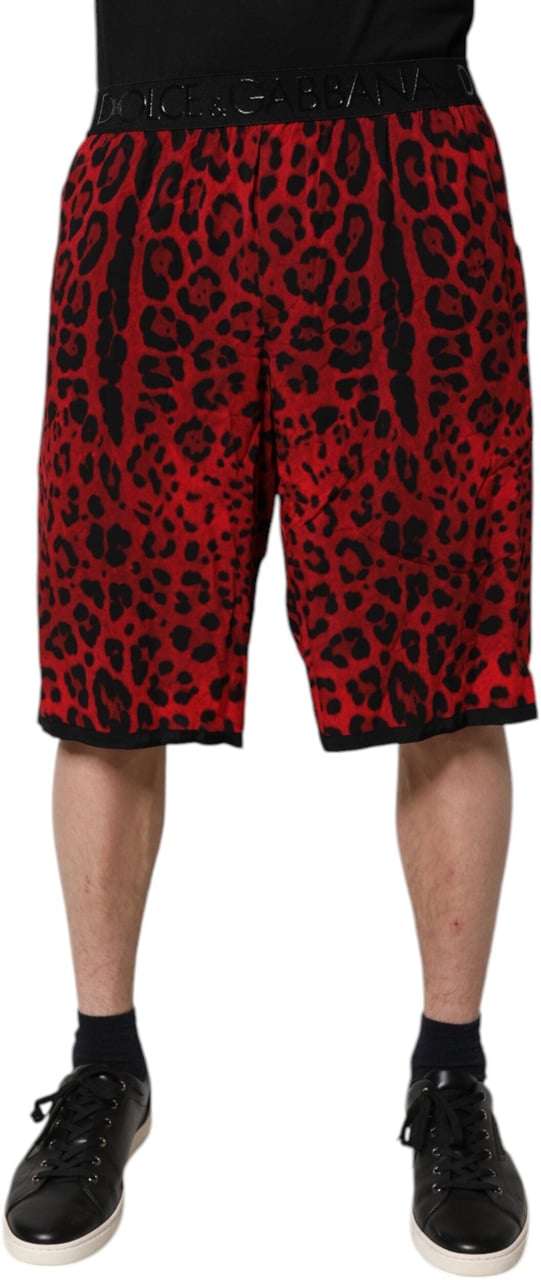 Dolce & Gabbana Red Leopard Print Viscose Bermuda Shorts Rood