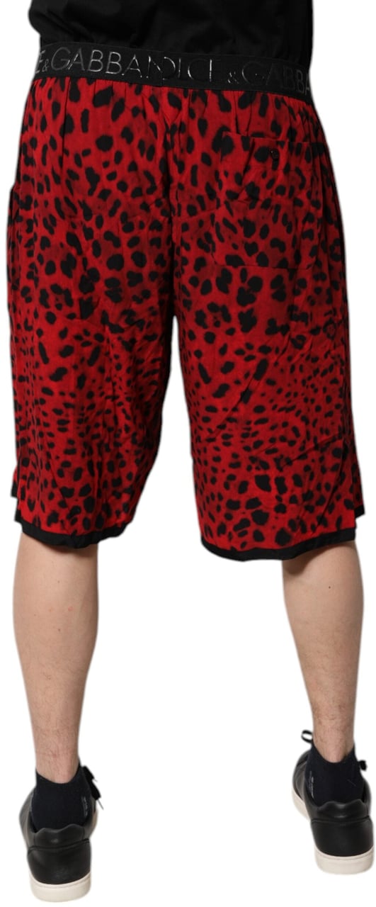 Dolce & Gabbana Red Leopard Print Viscose Bermuda Shorts Rood