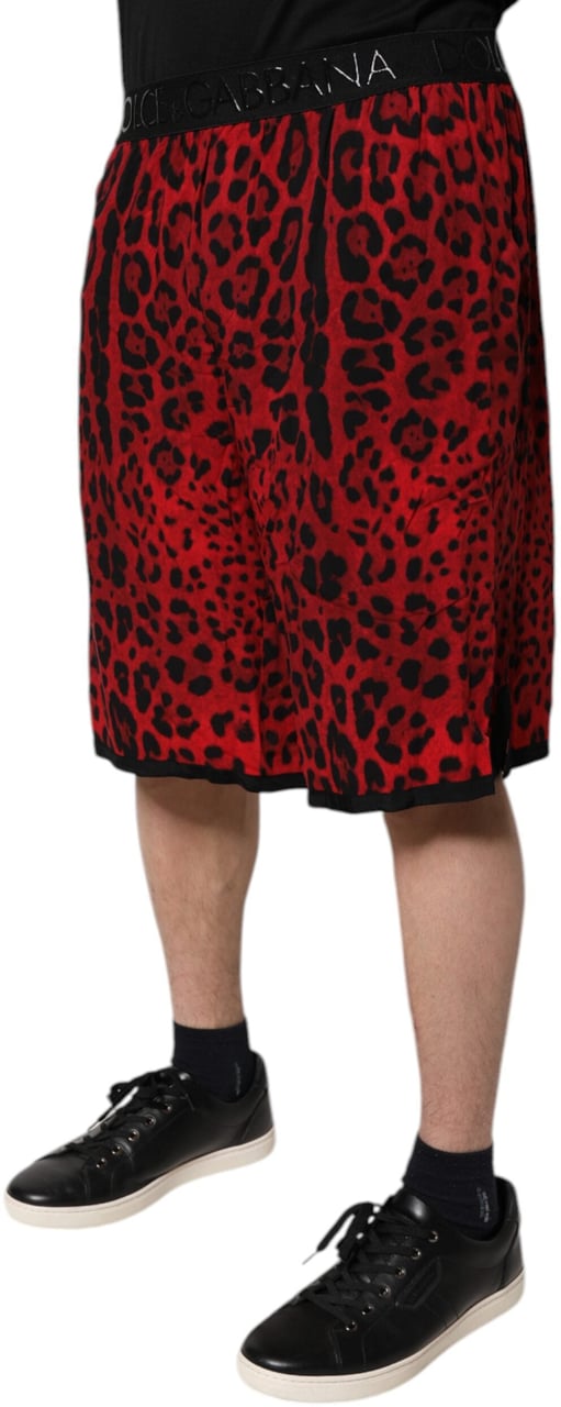 Dolce & Gabbana Red Leopard Print Viscose Bermuda Shorts Rood