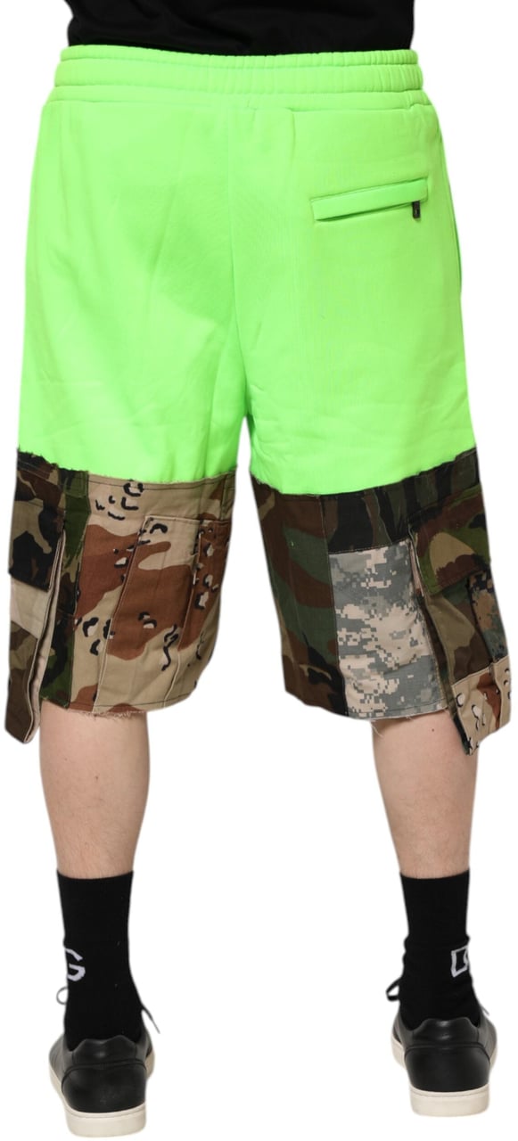 Dolce & Gabbana Green Patchwork Cargo Bermuda Men Shorts Groen
