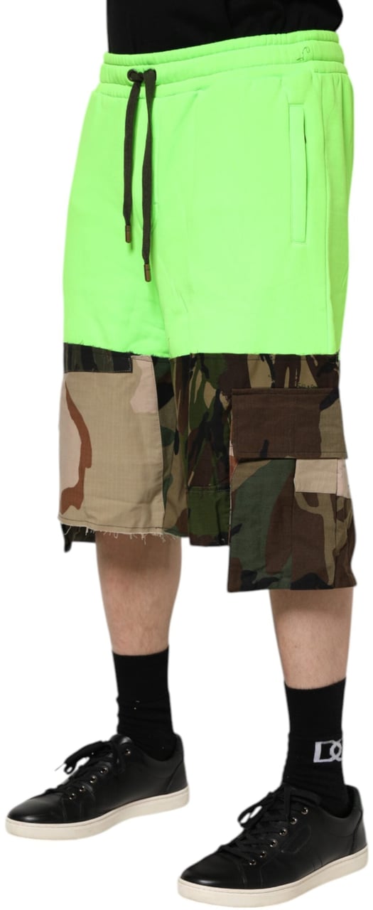 Dolce & Gabbana Green Patchwork Cargo Bermuda Men Shorts Groen