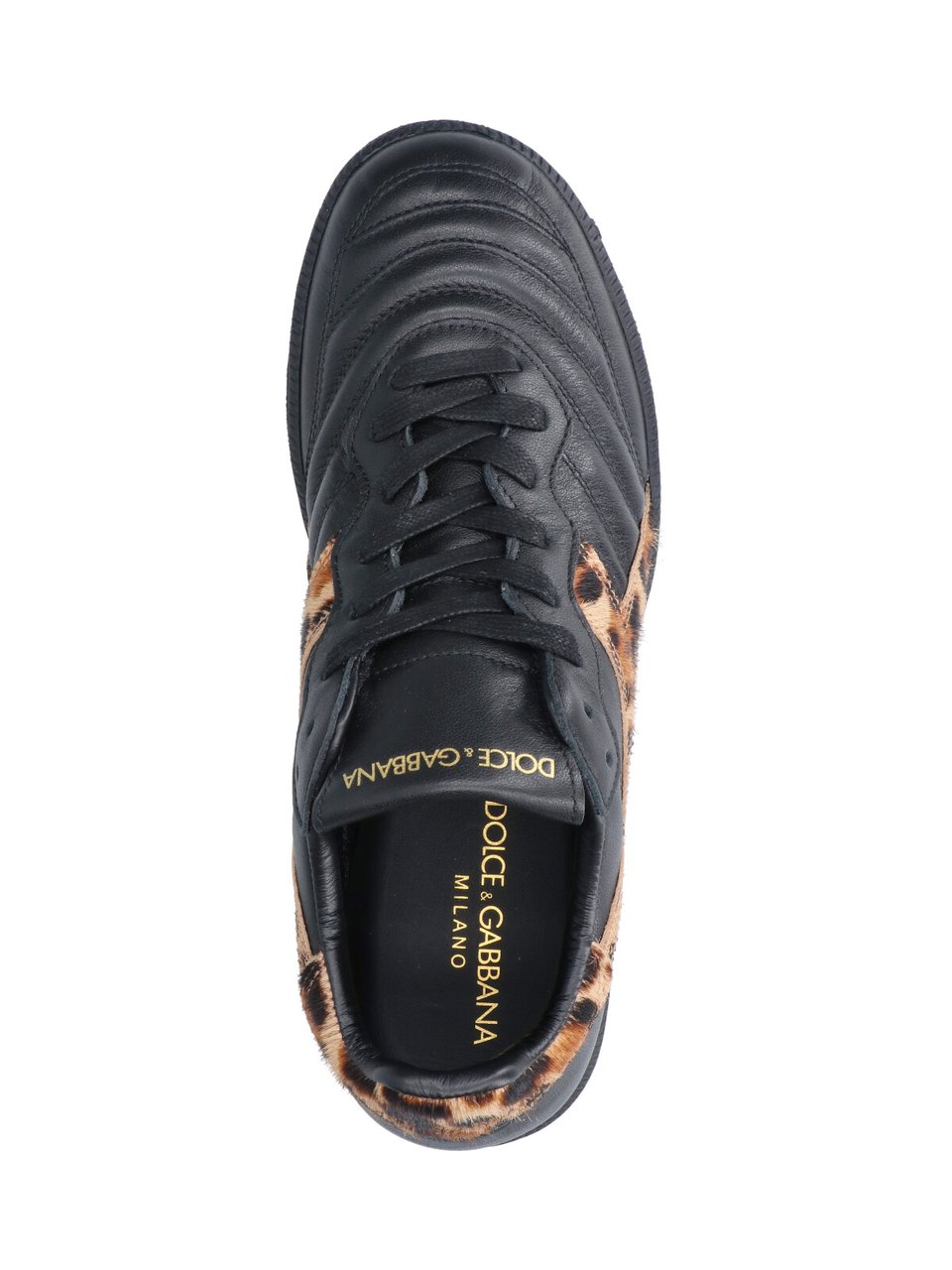 Dolce & Gabbana Textured Black Sneakers with Leopard Print Accents Zwart