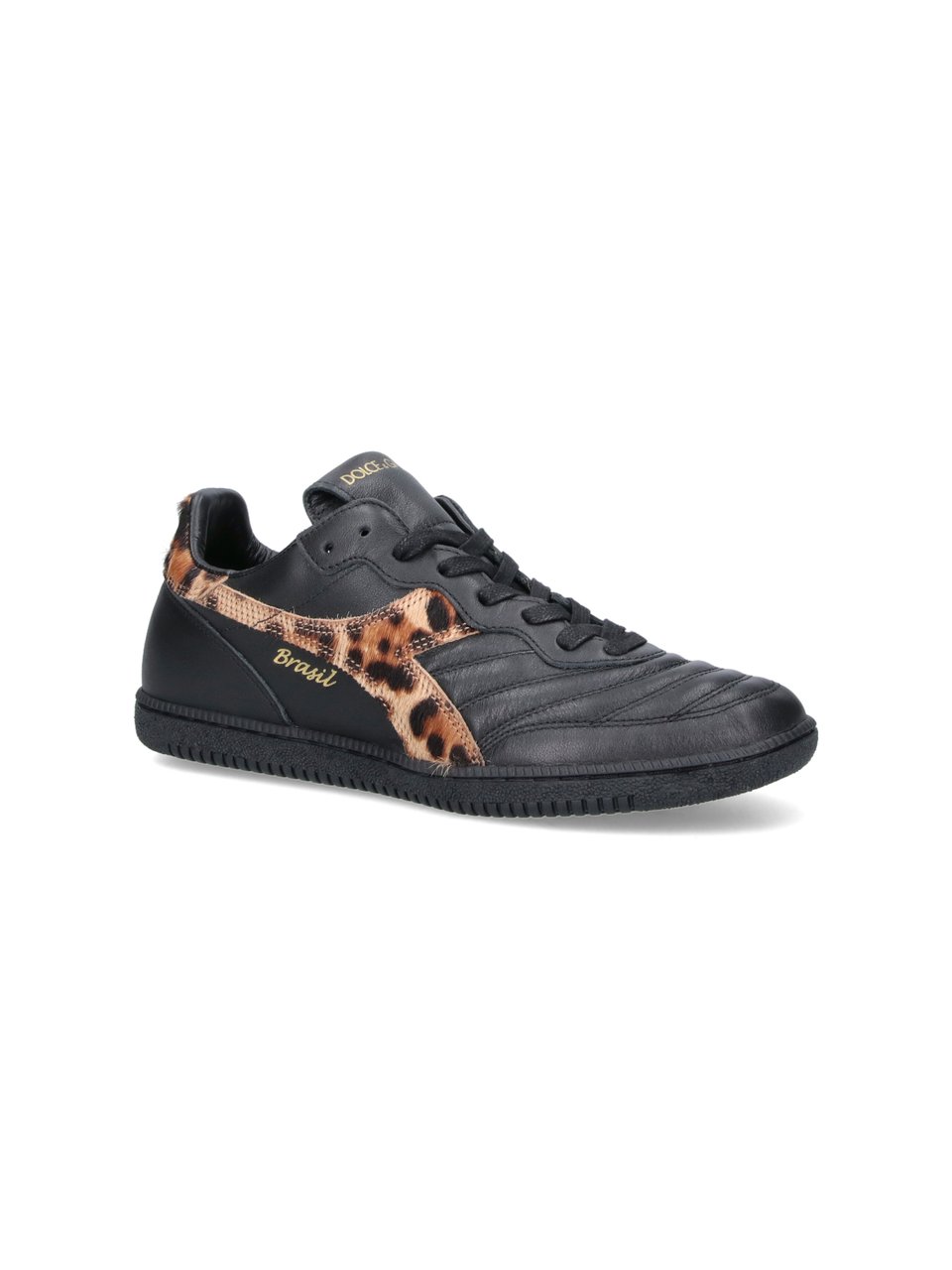 Dolce & Gabbana Textured Black Sneakers with Leopard Print Accents Zwart