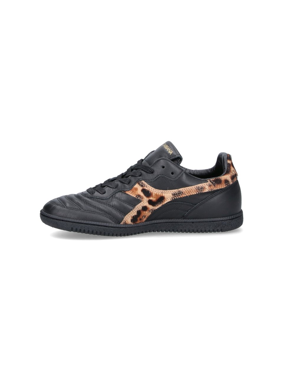 Dolce & Gabbana Textured Black Sneakers with Leopard Print Accents Zwart