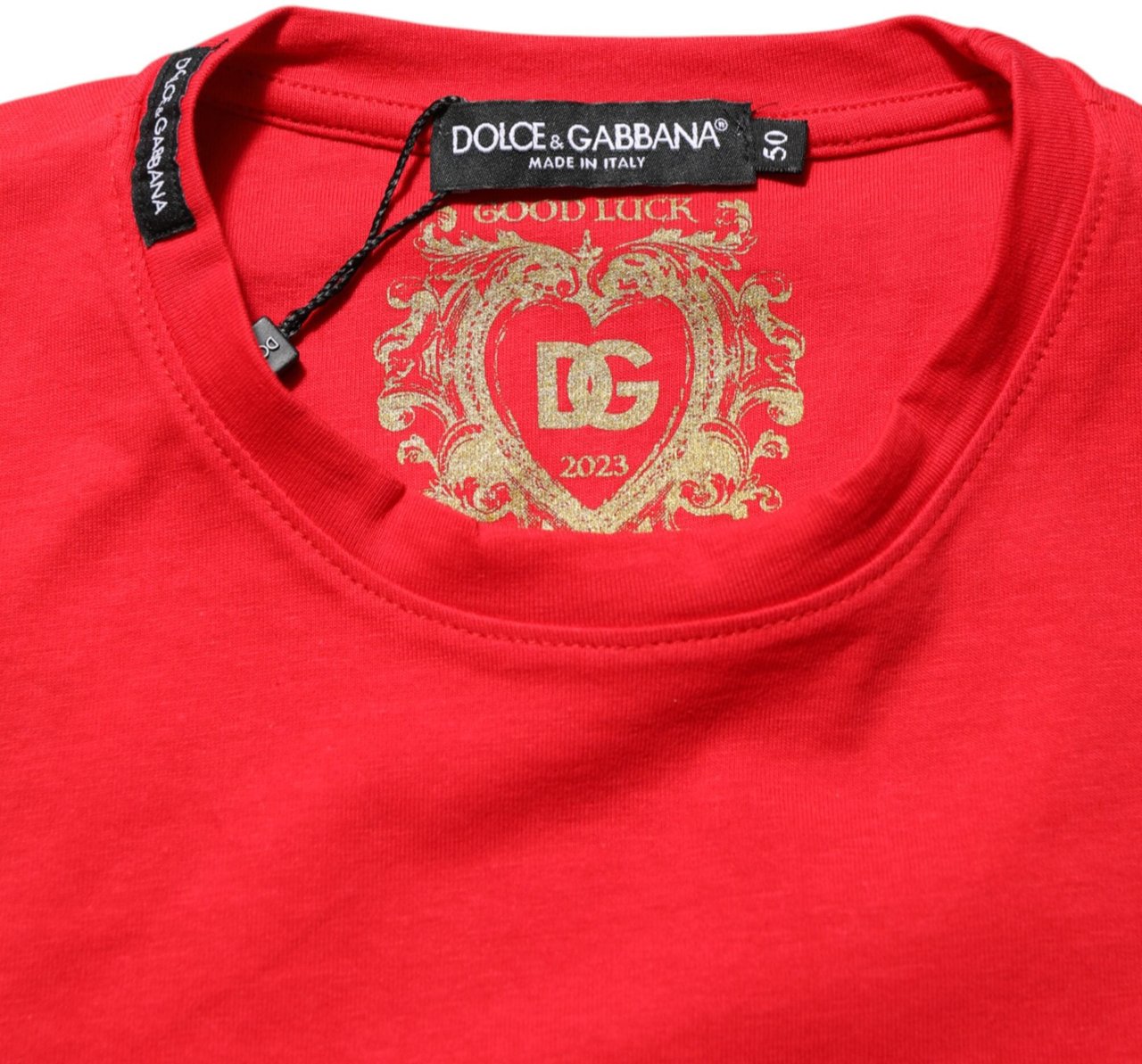 Dolce & Gabbana Red Goodluck 2023 Cotton Crew Neck T-shirt Zwart