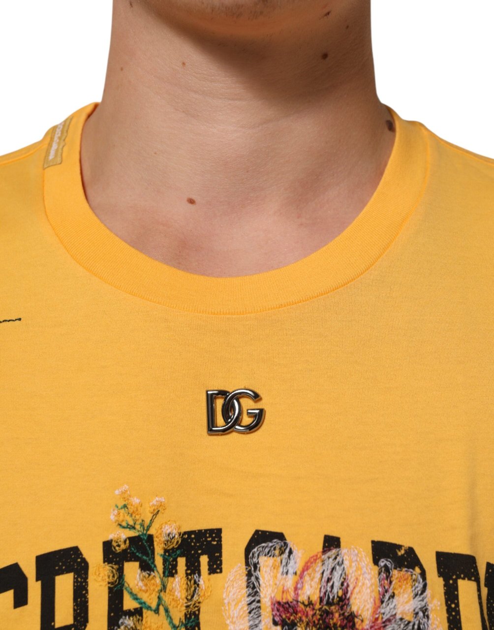 Dolce & Gabbana Yellow Secret Graden Floral Cotton CrewNeck T-shirt Geel