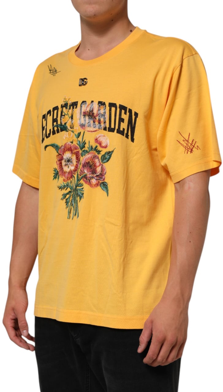 Dolce & Gabbana Yellow Secret Graden Floral Cotton CrewNeck T-shirt Geel