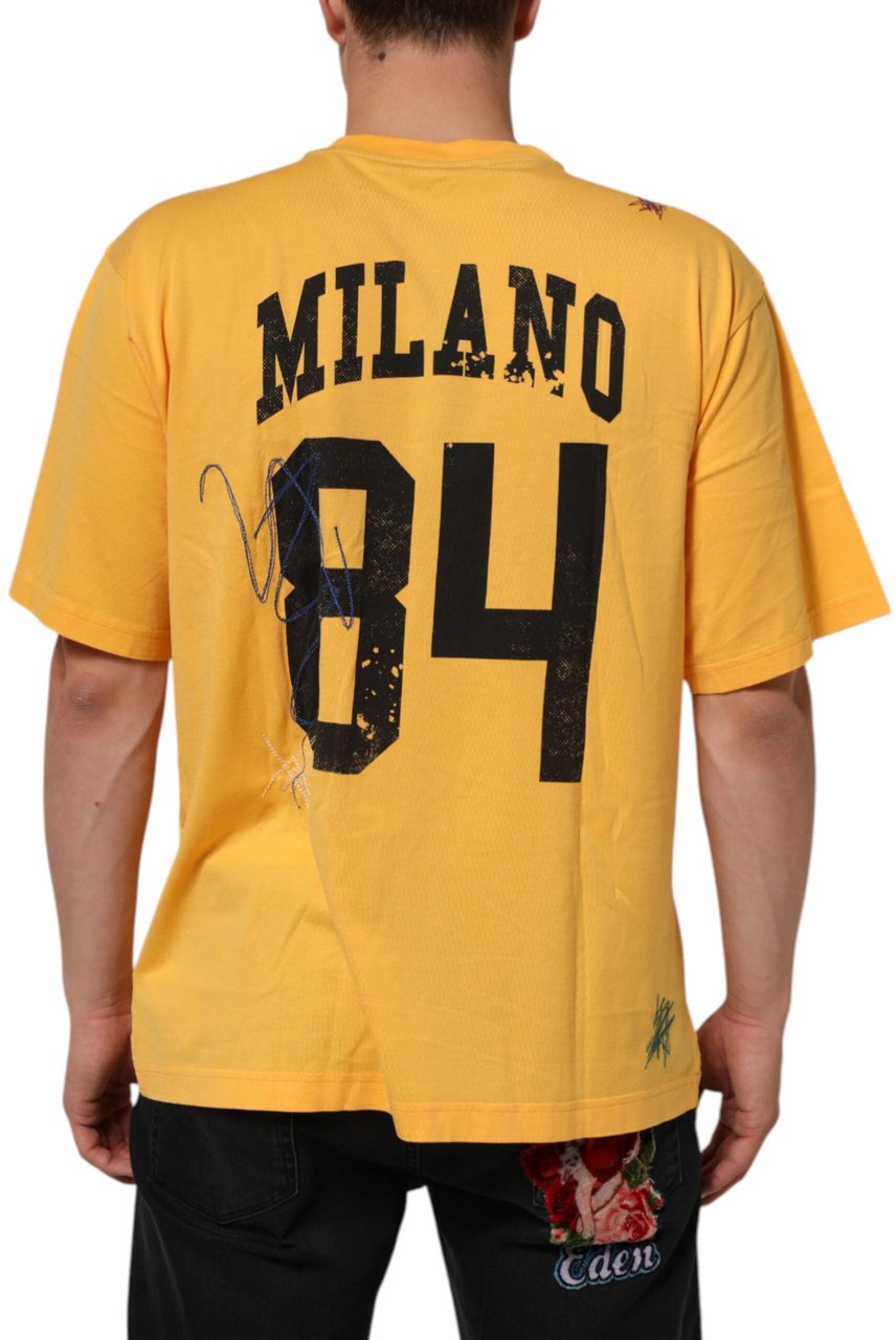 Dolce & Gabbana Yellow Secret Graden Floral Cotton CrewNeck T-shirt Geel