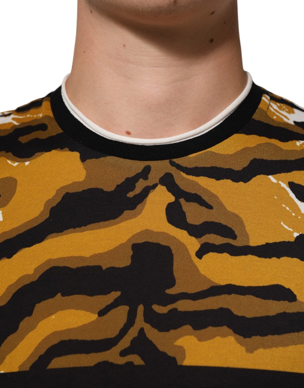 Dolce & Gabbana Multicolor Leopard Palm Leaf Men Crew Neck T-shirt Divers