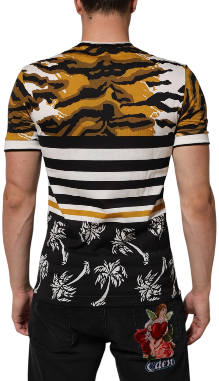 Dolce & Gabbana Multicolor Leopard Palm Leaf Men Crew Neck T-shirt Divers