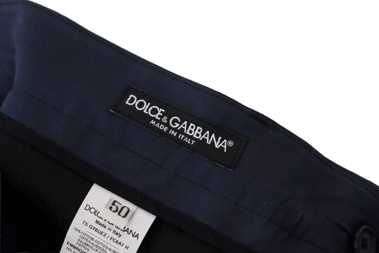 Dolce & Gabbana Blue Cotton Slim Trousers Chinos Pants Blauw