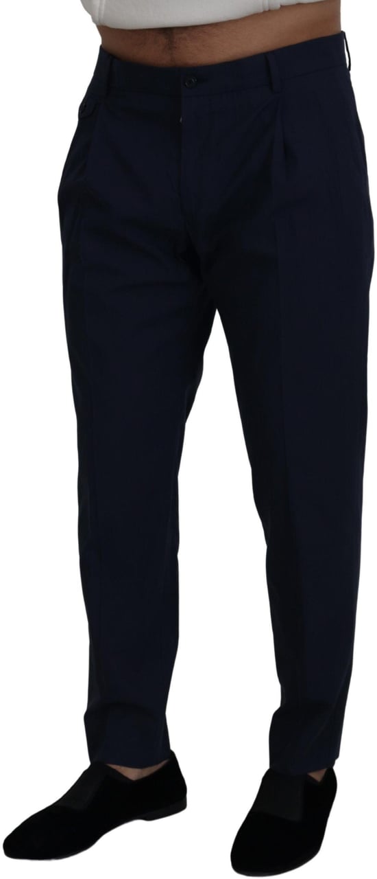 Dolce & Gabbana Blue Cotton Slim Trousers Chinos Pants Blauw