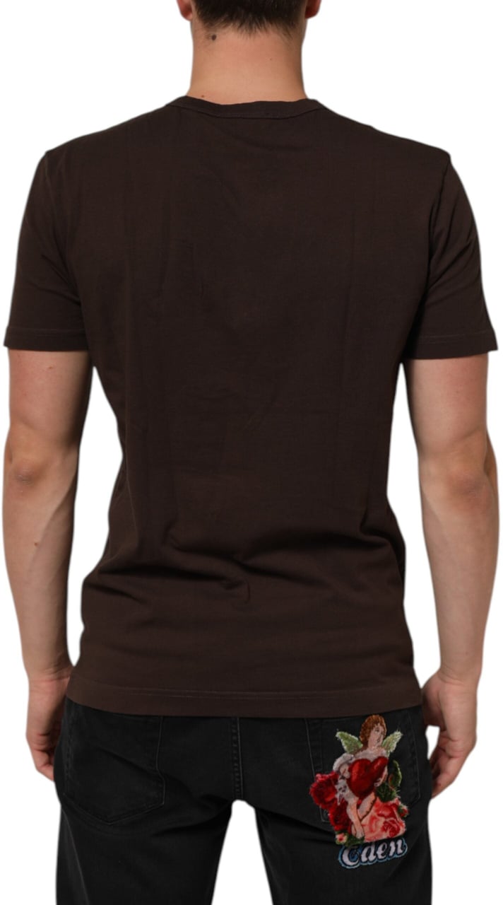 Dolce & Gabbana Brown Coin Laurel Print Men Crew Neck T-shirt Bruin