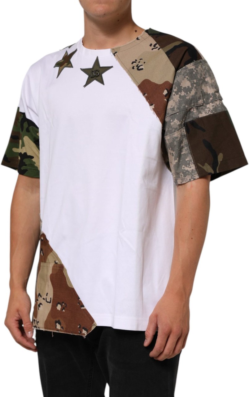 Dolce & Gabbana White Camouflage Patckwork Men Cotton T-shirt Wit