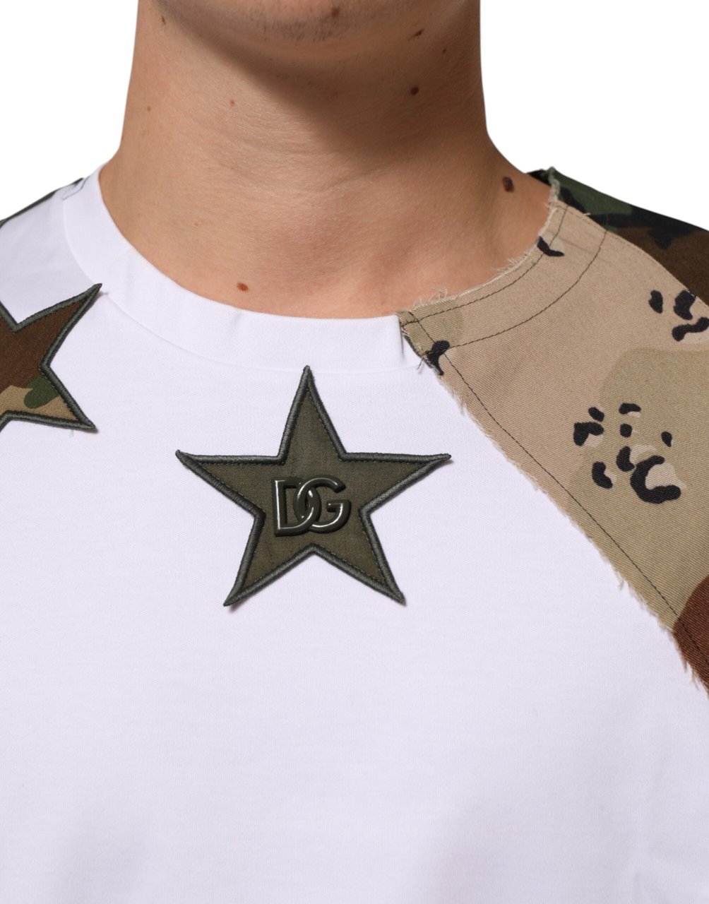 Dolce & Gabbana White Camouflage Patckwork Men Cotton T-shirt Wit