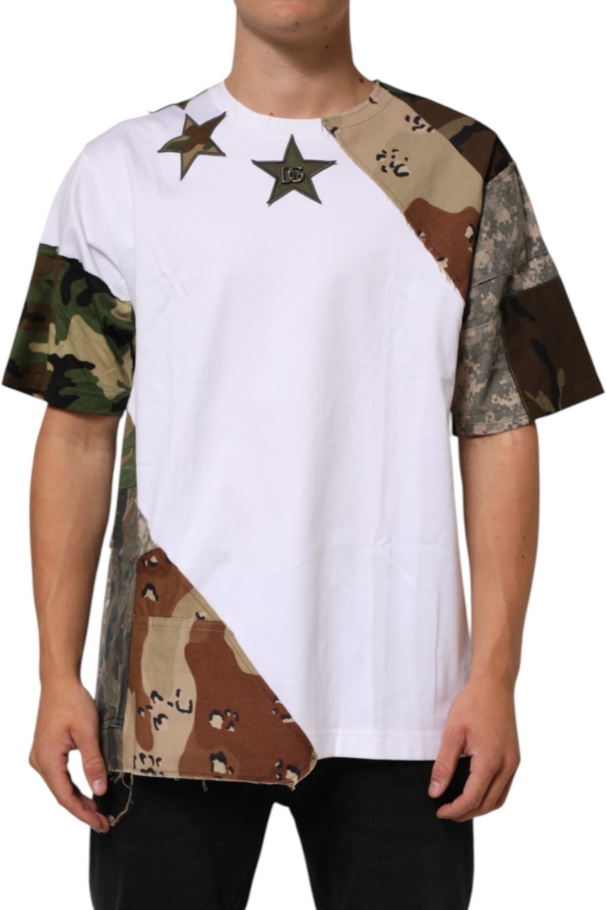 Dolce & Gabbana White Camouflage Patckwork Men Cotton T-shirt Wit