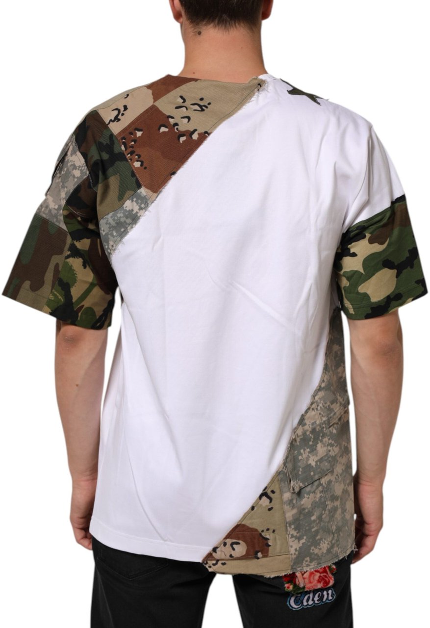 Dolce & Gabbana White Camouflage Patckwork Men Cotton T-shirt Wit