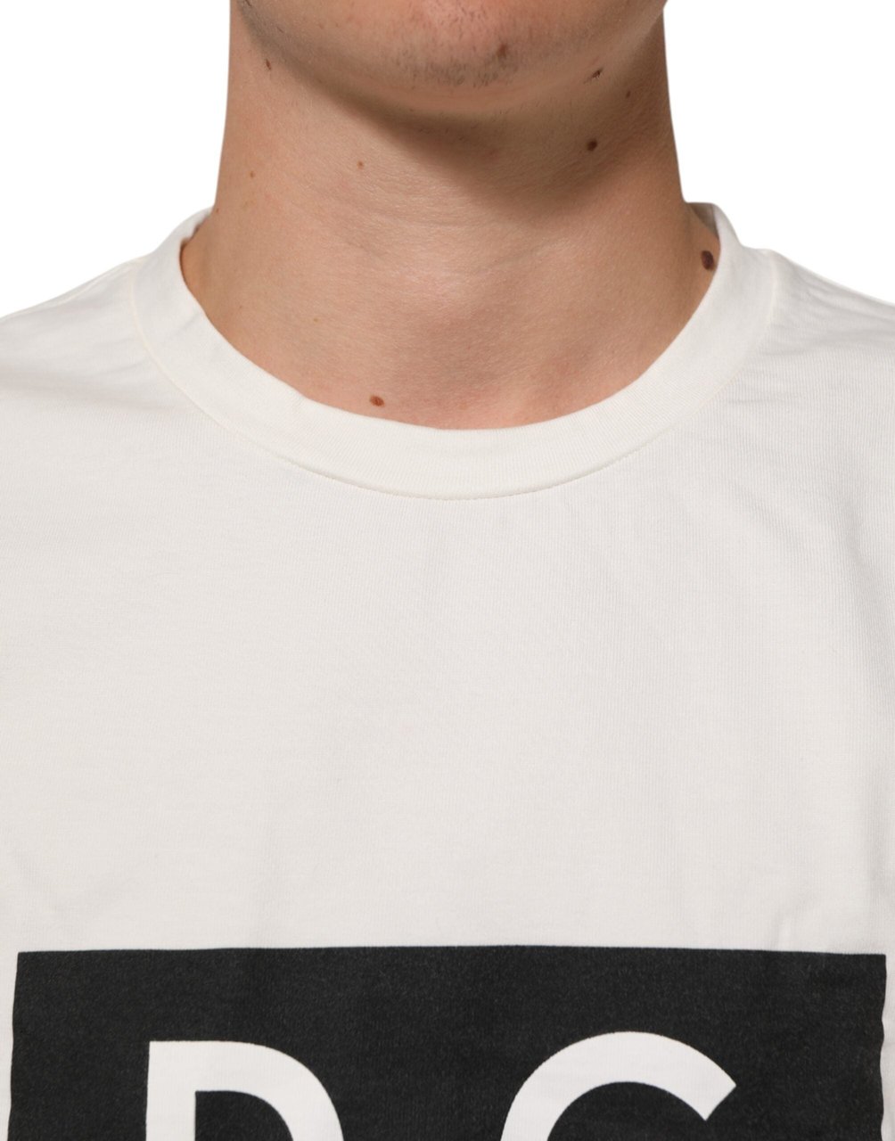 Dolce & Gabbana White Logo Print Cotton Crew Neck Men T-shirt Wit