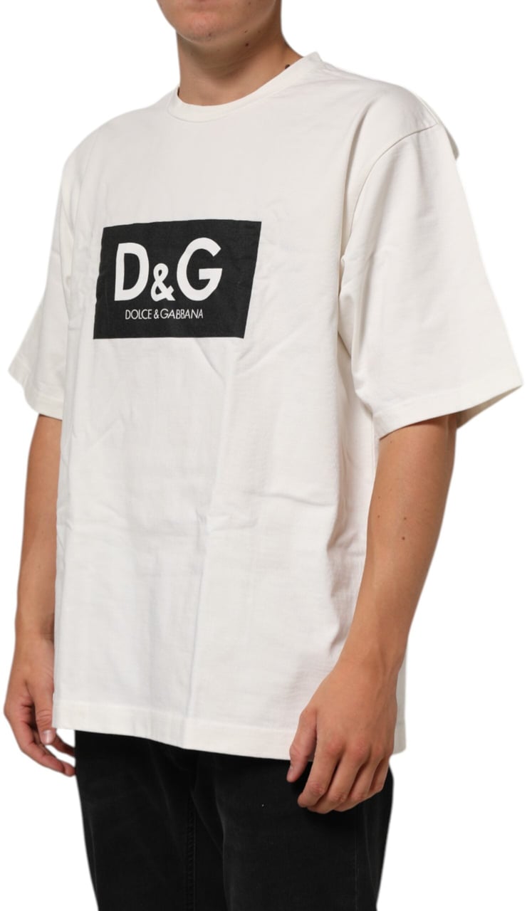 Dolce & Gabbana White Logo Print Cotton Crew Neck Men T-shirt Wit