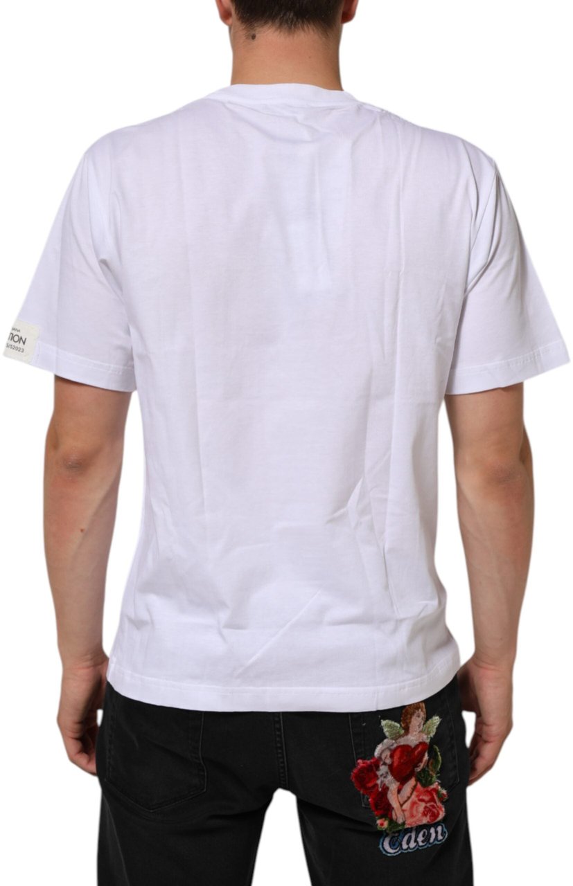 Dolce & Gabbana White Graphic Print Cotton Crew Neck T-shirt Wit