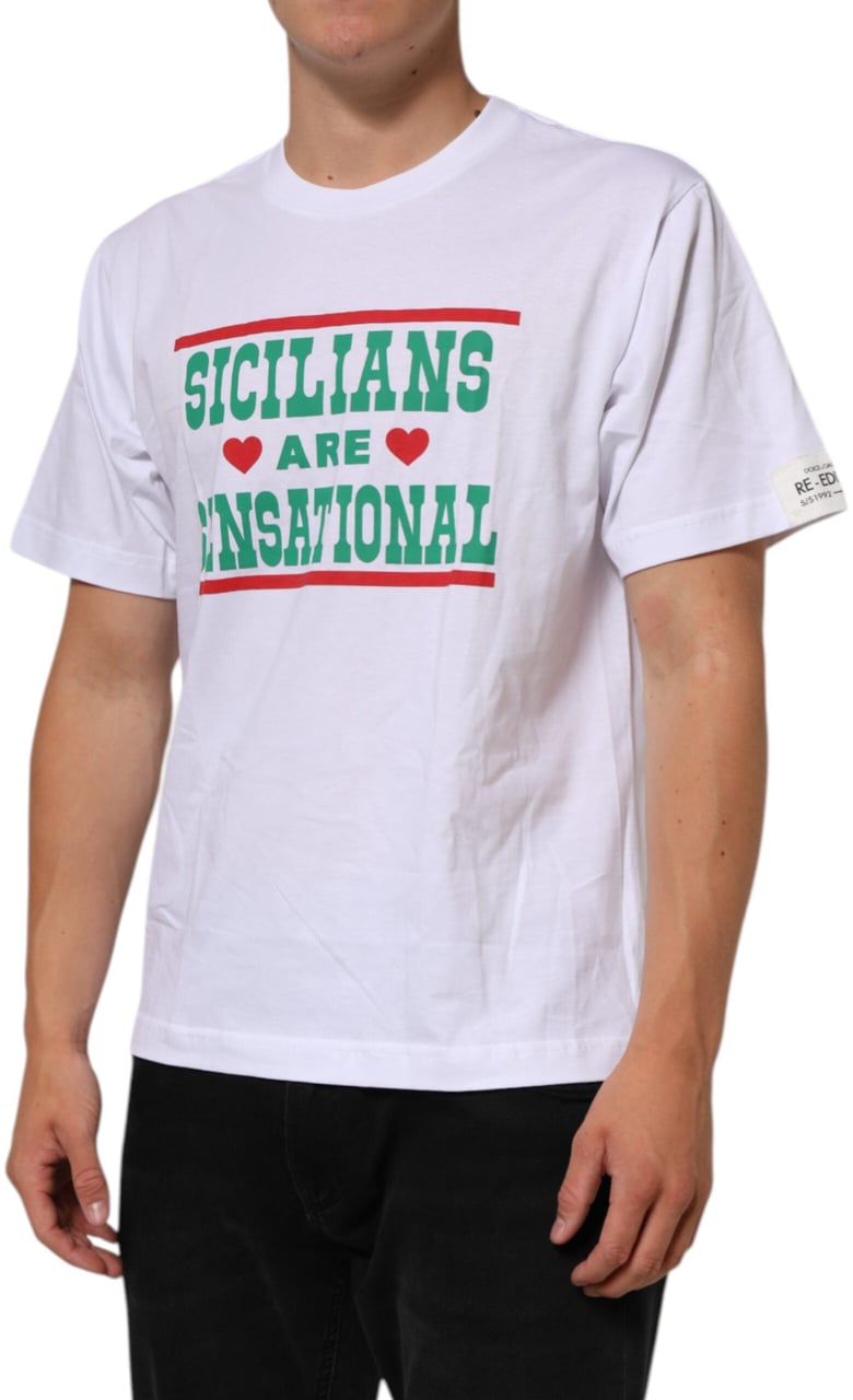 Dolce & Gabbana White Graphic Print Cotton Crew Neck T-shirt Wit