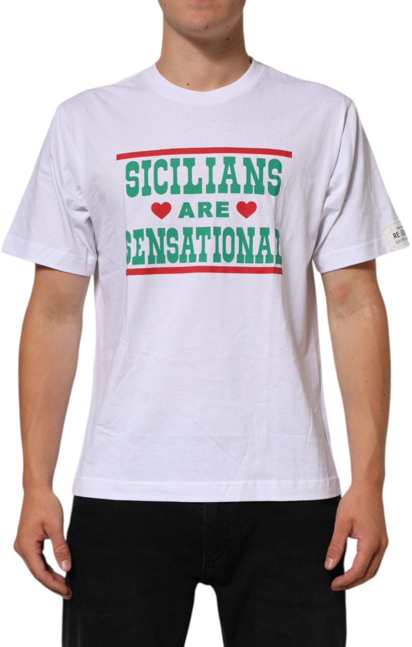 Dolce & Gabbana White Graphic Print Cotton Crew Neck T-shirt Wit