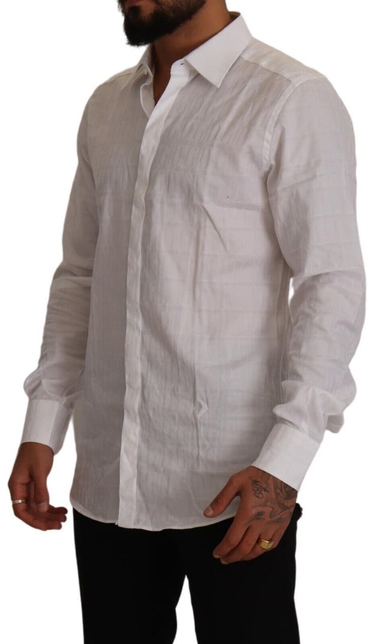 Dolce & Gabbana White GOLD Cotton Slim Fit Dress Formal Shirt Wit