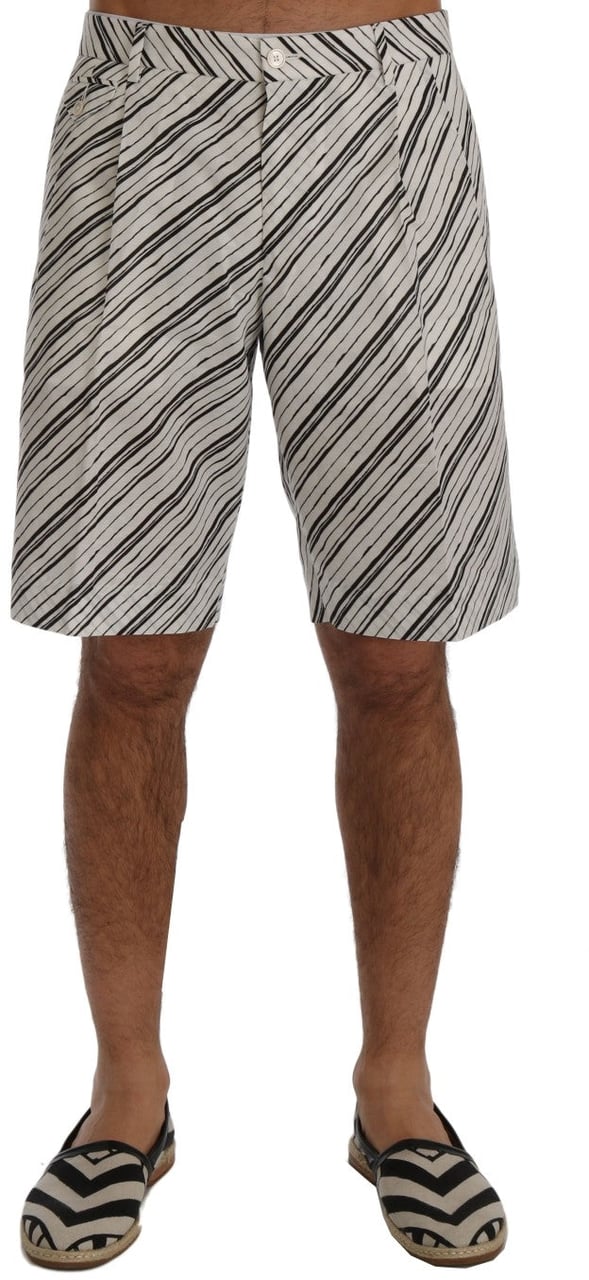 Dolce & Gabbana White Black Striped Casual Shorts Zwart
