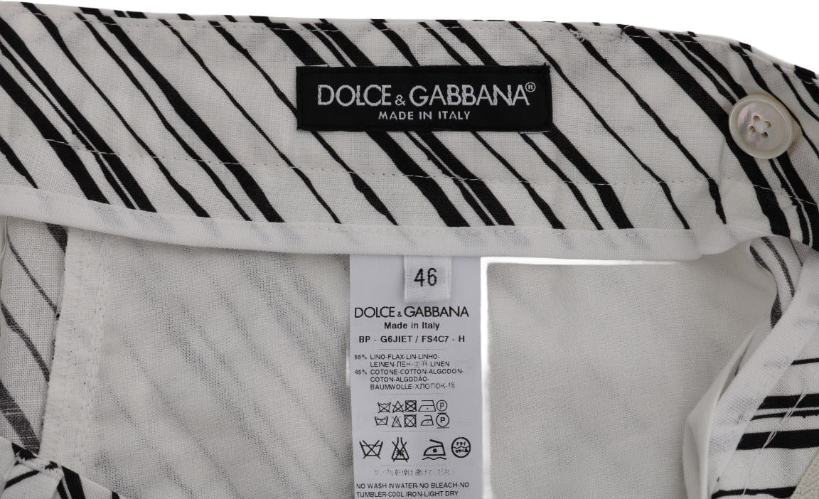 Dolce & Gabbana White Black Striped Casual Shorts Zwart