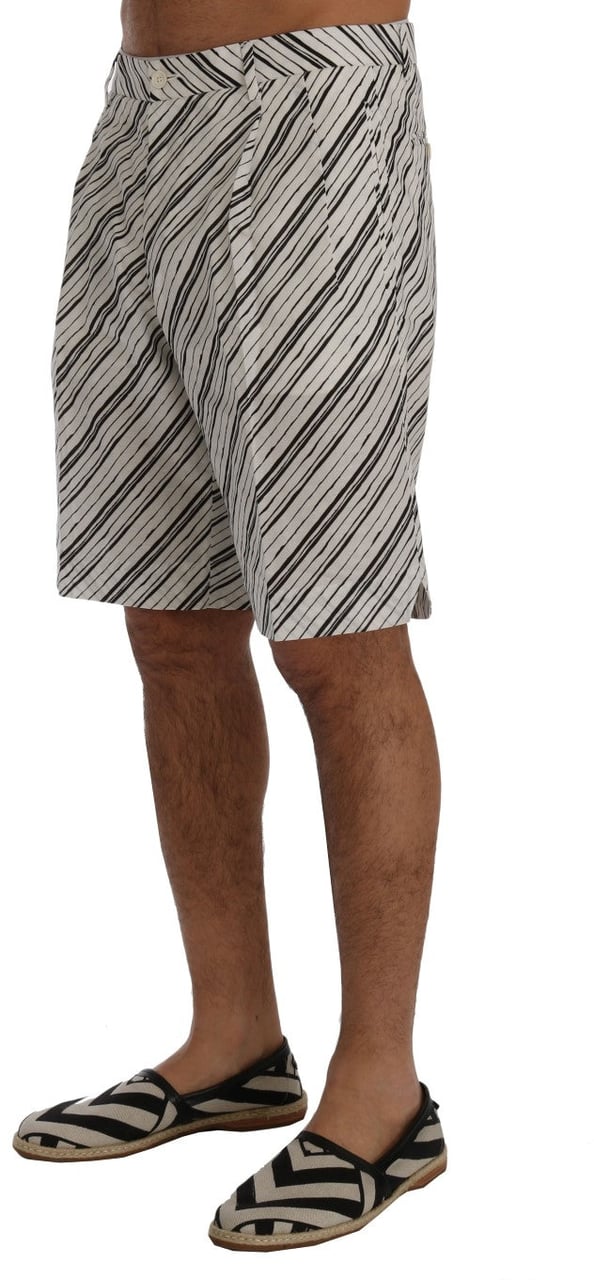 Dolce & Gabbana White Black Striped Casual Shorts Zwart