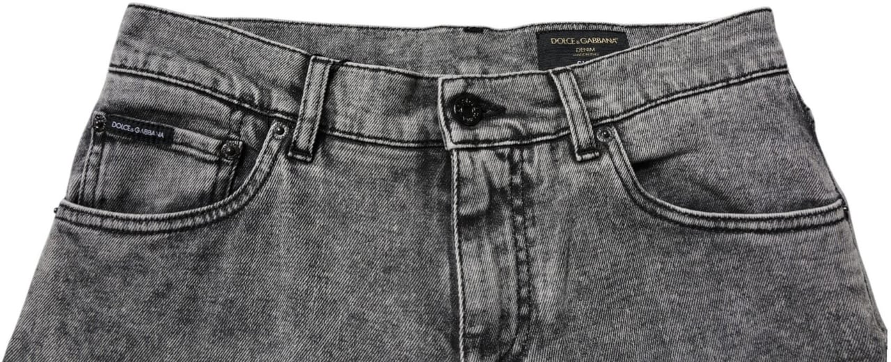 Dolce & Gabbana Dark Gray Washed Cotton Slim Fit Denim Jeans Grijs